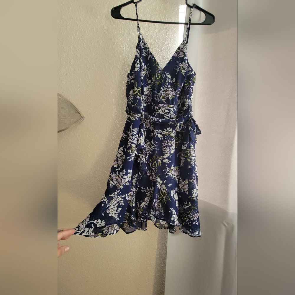 B Smart Floral Navy Blue Wrap Dress
